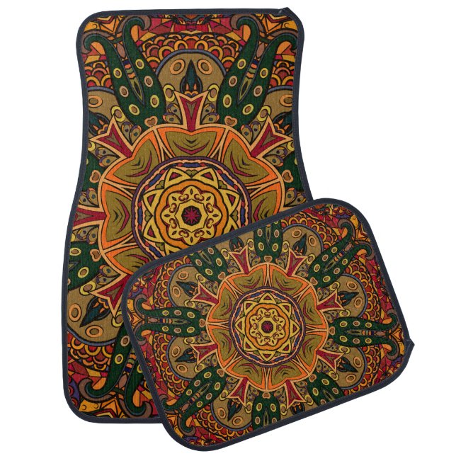 Seamless tracery tile mehndi design. Ethnic orname Car Floor Mat (Set)