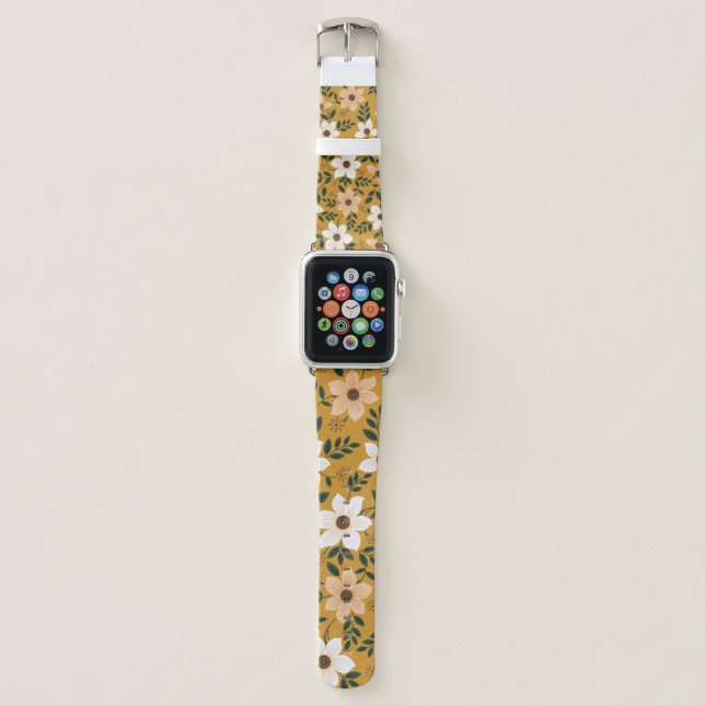 seamless traditional flower pattern on muster apple watch band (Front)
