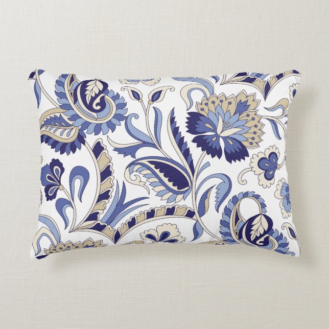 Seamless traditional Indian blue paisley patternpa Accent Pillow (Front)