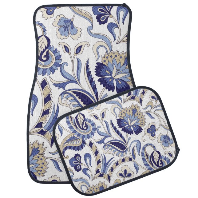 Seamless traditional Indian blue paisley patternpa Car Floor Mat (Set)