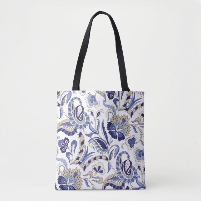 Seamless traditional Indian blue paisley patternpa Tote Bag (Front)