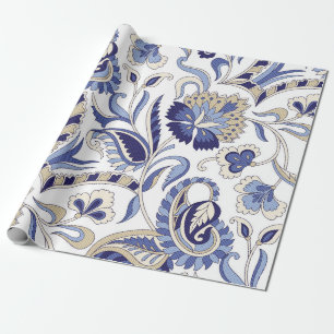 Seamless traditional Indian blue paisley patternpa Wrapping Paper