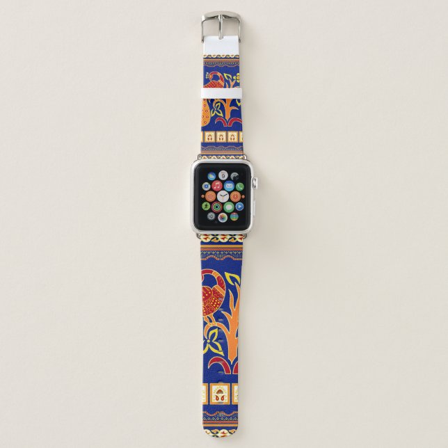 Seamless traditional indian border with peacock apple watch band (Front)