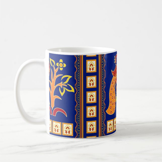 Seamless traditional indian border with peacock coffee mug (Left)