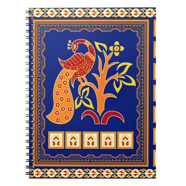 Seamless traditional indian border with peacock notebook (Front)