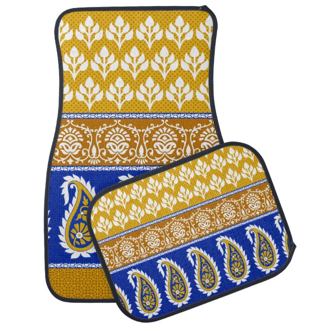 Seamless traditional indian paisley border car floor mat (Set)