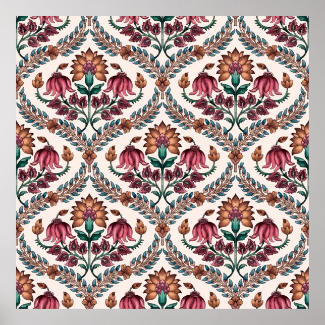 Seamless Traditional Mughalart,pattern,floral,flow Poster (Front)