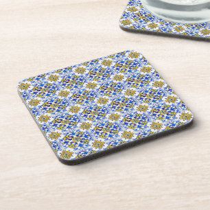 Seamless Traditional Portuguese Azulejo Pattern Drink Coaster
