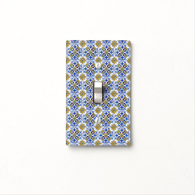 Seamless Traditional Portuguese Azulejo Pattern Light Switch Cover (In Situ)