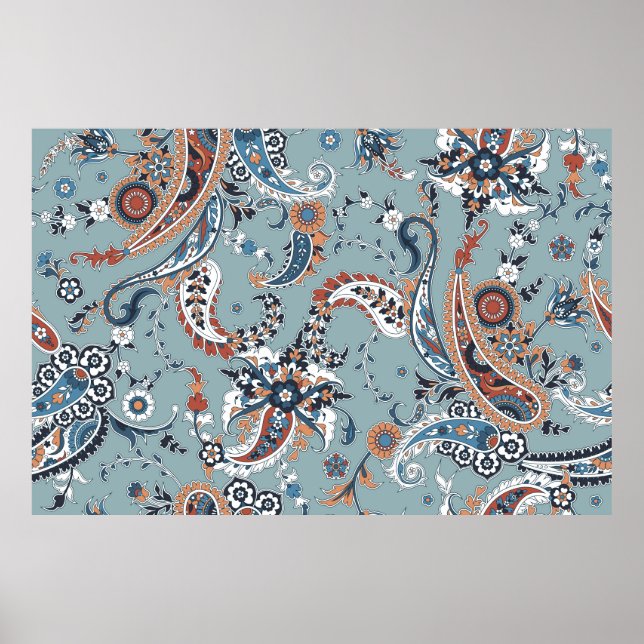 Seamless trendy background with paisley in Indian  Poster (Front)