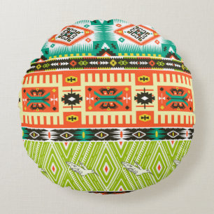 Seamless tribal pattern with geometric elements an round pillow