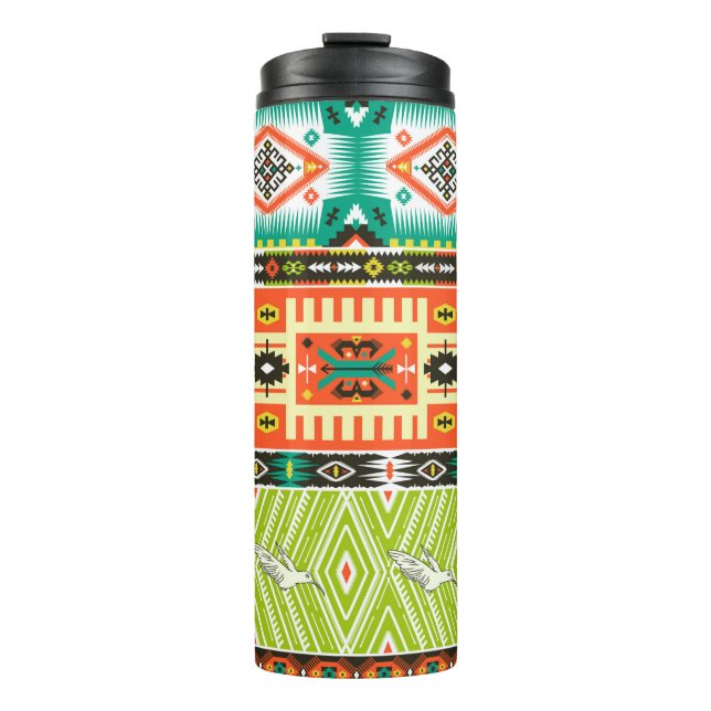 Seamless tribal pattern with geometric elements an thermal tumbler (Front)