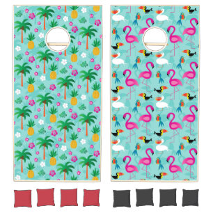 Seamless Tropical Flamingo & Pineapple Cornhole Set