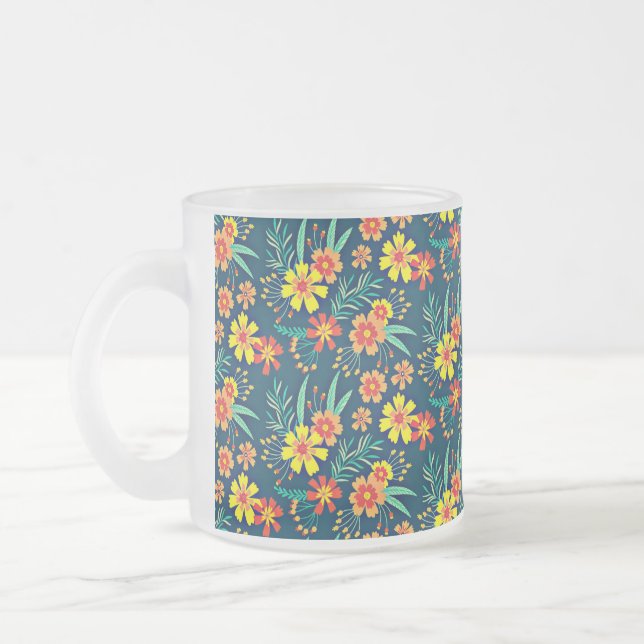 Seamless Tropical Floral Pattern-46566 Frosted Glass Coffee Mug (Left)