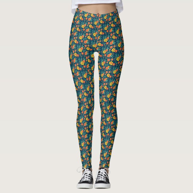 Seamless Tropical Floral Pattern-46566 Leggings (Front)
