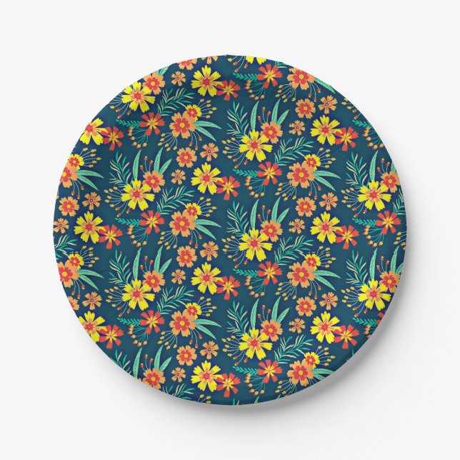 Seamless Tropical Floral Pattern-46566 Paper Plates (Front)