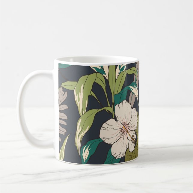 Seamless tropical flower pattern background coffee mug (Left)