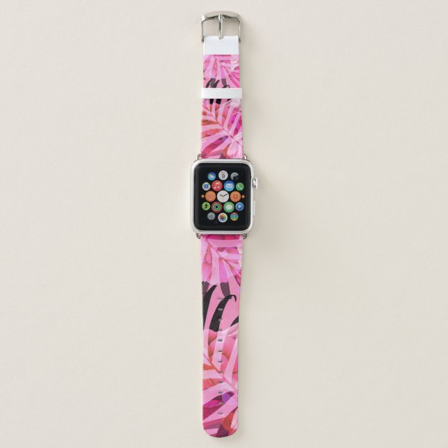 Seamless tropical flower, plant and leaf pattern b apple watch band (Front)