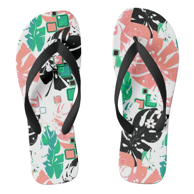 Seamless tropical jungle abstract modern leaves pa flip flops (Footbed)
