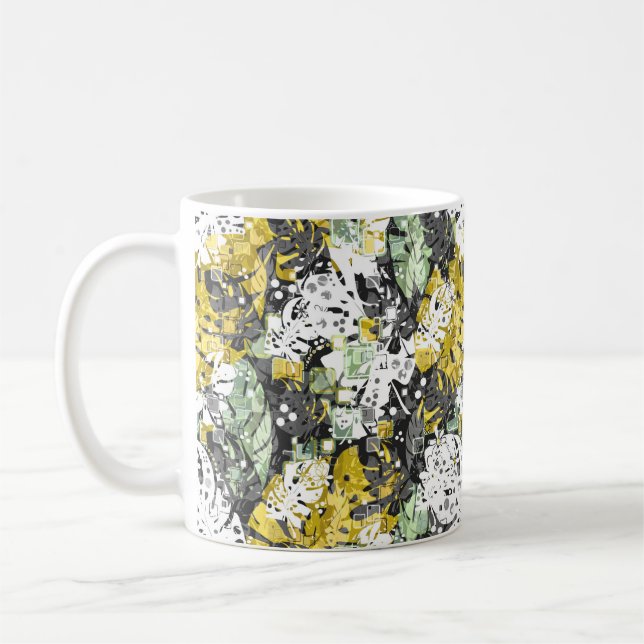Seamless tropical jungle exotic leaves abstract bl coffee mug (Left)
