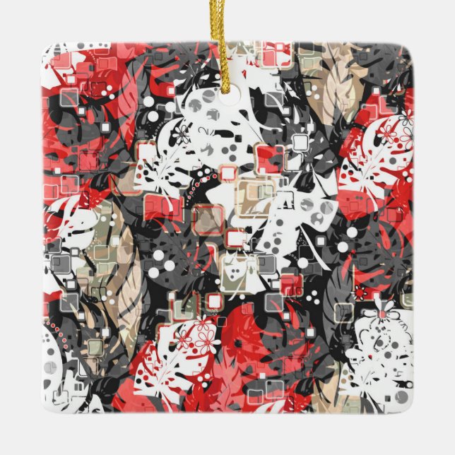 Seamless tropical jungle exotic leaves monsters bl ceramic ornament (Front)