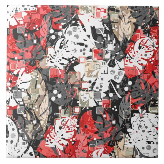 Seamless tropical jungle exotic leaves monsters bl ceramic tile (Front)