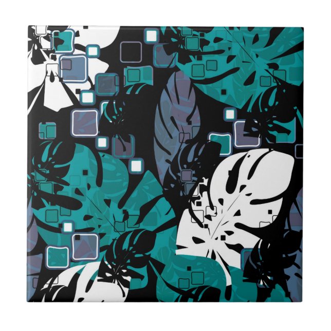 Seamless tropical jungle leaves monstera palm abst ceramic tile (Front)