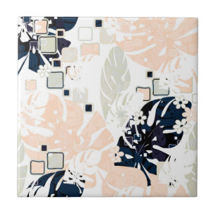 Seamless tropical jungle leaves monstera palm abst ceramic tile