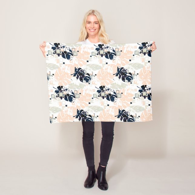 Seamless tropical jungle leaves monstera palm abst fleece blanket (In Situ)