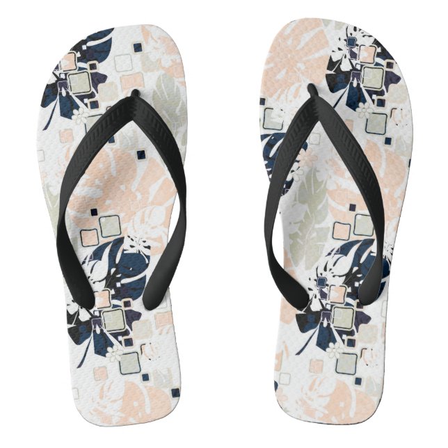 Seamless tropical jungle leaves monstera palm abst flip flops (Footbed)