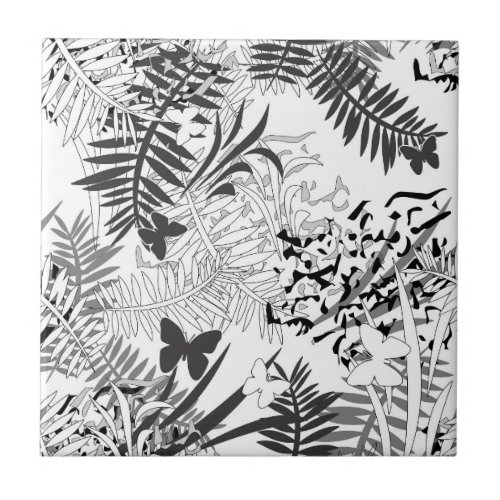 Seamless tropical jungle palm tropic leaves butter ceramic tile