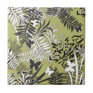 Seamless tropical jungle palm tropic leaves butter ceramic tile