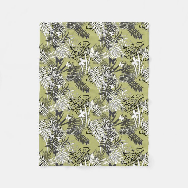 Seamless tropical jungle palm tropic leaves butter fleece blanket (Front)