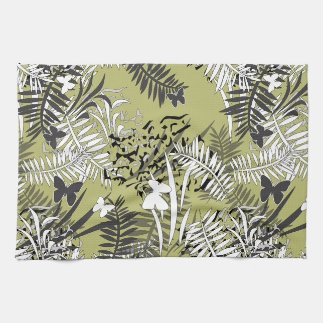 Seamless tropical jungle palm tropic leaves butter kitchen towel (Horizontal)