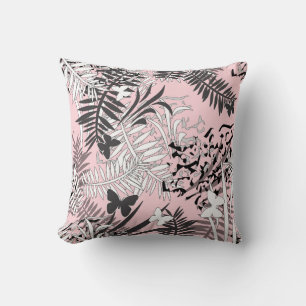 Seamless tropical jungle palm tropic leaves butter throw pillow
