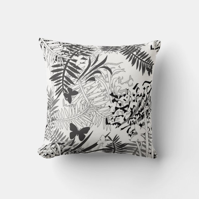 Seamless tropical jungle palm tropic leaves butter throw pillow (Front)
