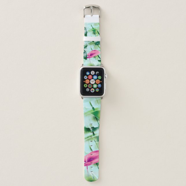 Seamless tropical leaves pattern background, retro apple watch band (Front)
