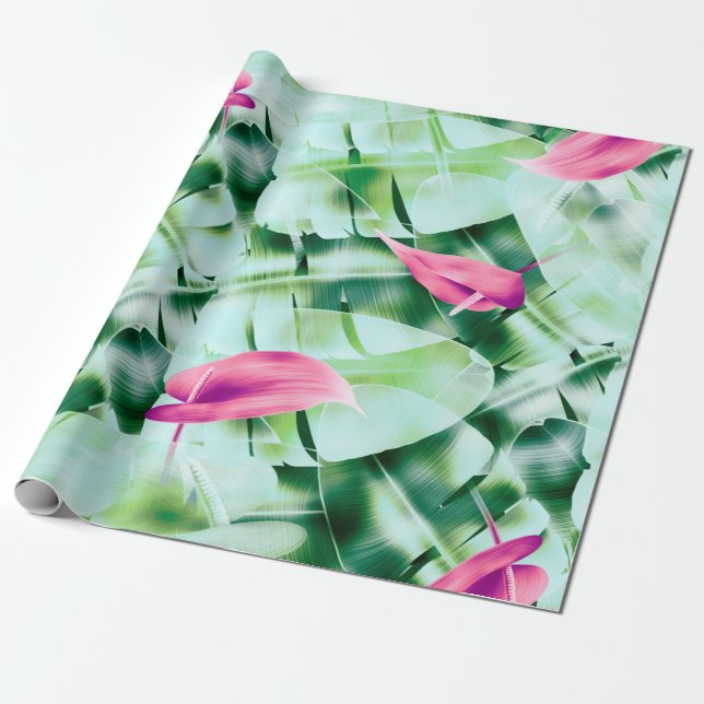 Seamless tropical leaves pattern background, retro wrapping paper (Unrolled)