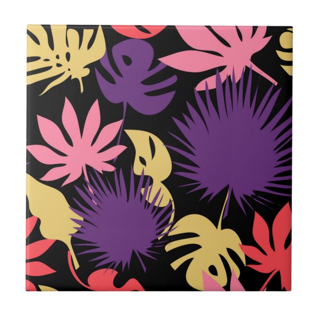 Seamless tropical leaves pattern ceramic tile (Front)