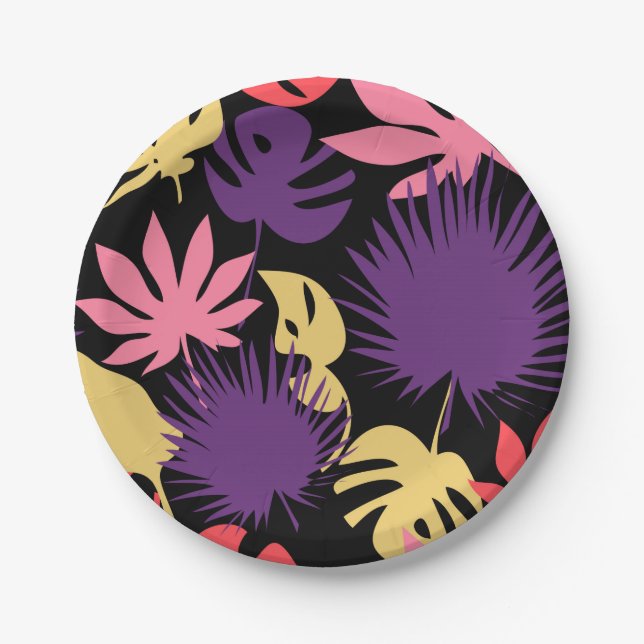 Seamless tropical leaves pattern paper plates (Front)