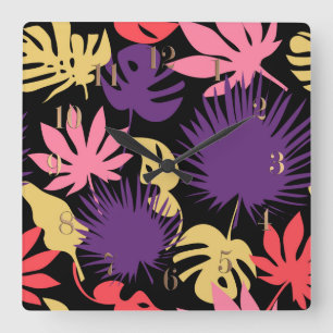 Seamless tropical leaves pattern square wall clock