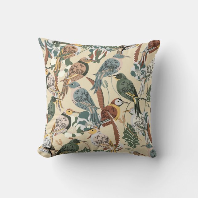 Seamless tropical pattern. Print with exotic birds Throw Pillow (Front)