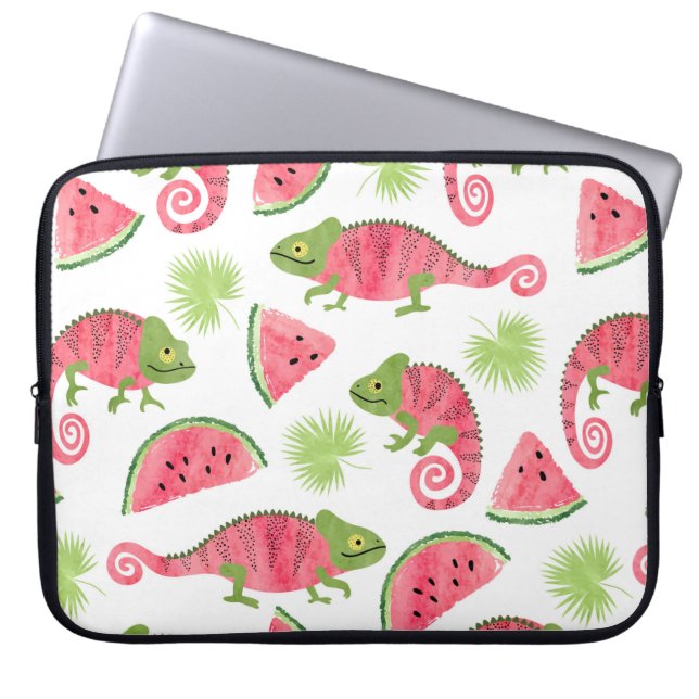 Seamless tropical pattern with cute watercolor cha laptop sleeve (Front)