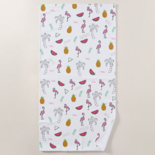 Seamless tropical pattern with Flamingo pineapple Beach Towel