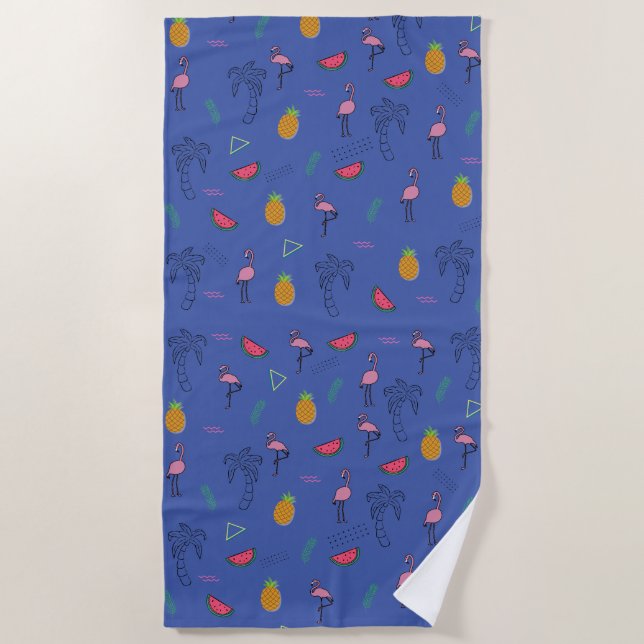 Seamless tropical pattern with Flamingo pineapple  Beach Towel (Front)