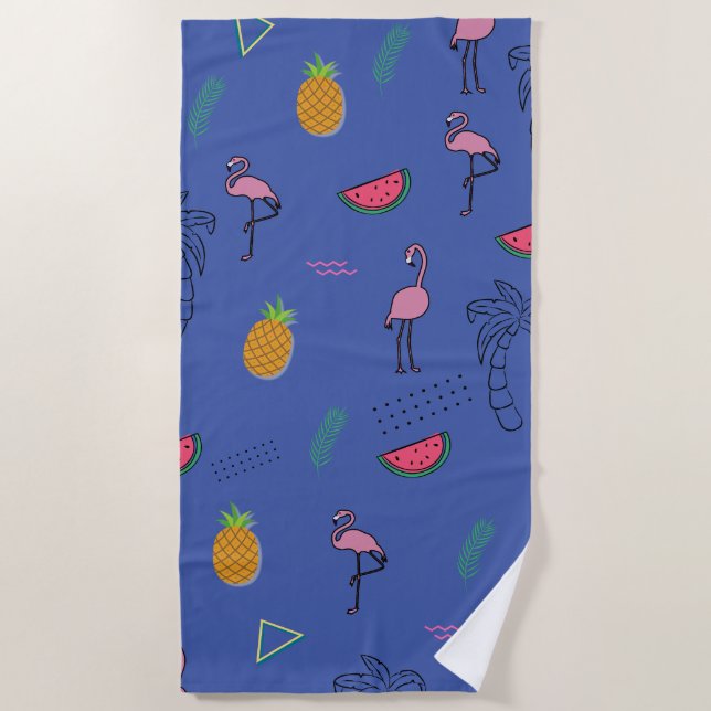 Seamless tropical pattern with Flamingo pineapple  Beach Towel (Front)