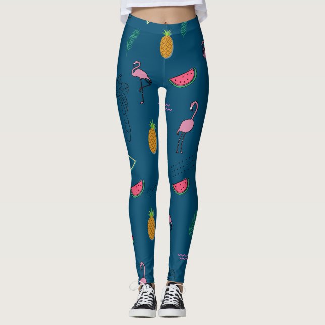 Seamless tropical pattern with Flamingo pineapple Leggings (Front)