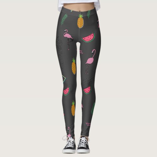 Seamless tropical pattern with Flamingo pineapple Leggings