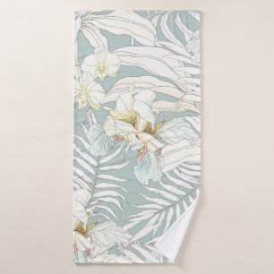 Seamless tropical pattern with flowers Orchid, Fl Bath Towel