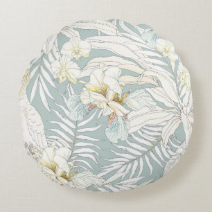 Seamless tropical pattern with flowers Orchid,  Fl Round Pillow